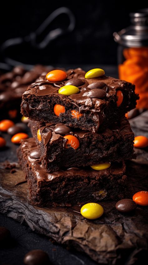 Halloween Brownies Recipes, Autumn Brownies, Halloween Brownies Ideas, Comidas Halloween, Brownie Halloween, Brownies Aesthetic, Dark Chocolate Brownies Recipe, Halloween Brownie, Fall Sweets