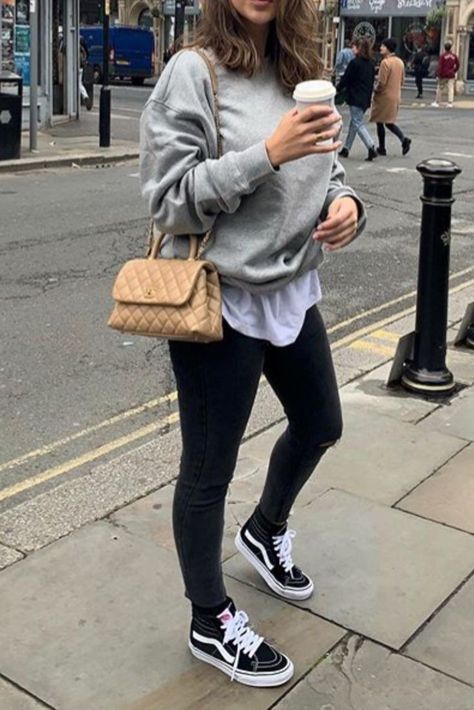 Women Vans Shoes, High Tops Vans Outfit, Vans Outfit Womens Winter, Vans High Tops Outfit Women Winter, High Top Sneakers With Leggings, Black Hi Top Vans Outfit, High Top Vans Outfit Fall, Vans Sk8 Hi Outfit Woman Winter, Black Hightop Vans Outfits