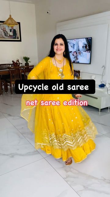 Saree Transformation, Old Saree To New Dress, Saree Reuse, Kurti Skirt, A Line Kurti, Saree Ideas, Up Cycle, Style Hacks, Recycled Dress