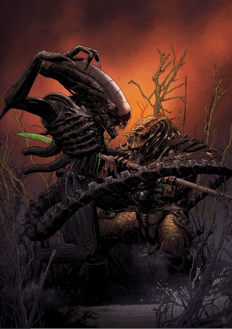 (2) Tristan Jones on Twitter: "Aliens vs Predator commission paying homage to the classic Mike Mignola image from the original Aliens vs Predator comic series from @DarkHorseComics https://t.co/CRjKABlf1N" / Twitter Predator Comics, Aliens Vs Predator, Predator Artwork, Alien Xenomorph, Alien Photos, Predator Alien Art, Alien Isolation, Alien Artwork, Arte Alien