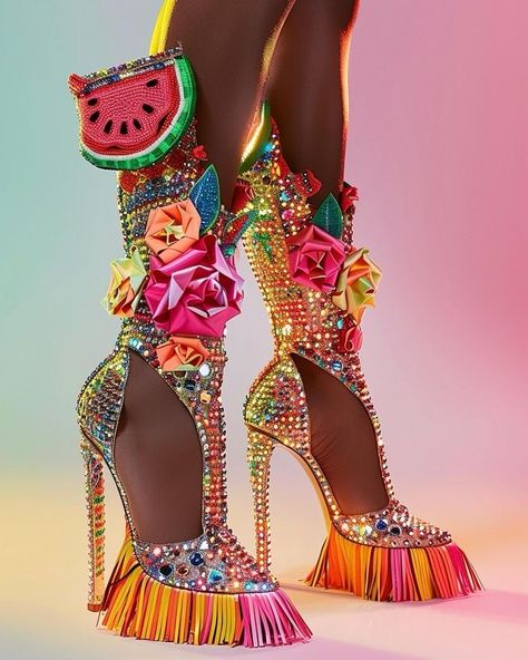 Irregular Shoes, Crazy High Heels, Steampunk Coffee, Bling Crocs, Shoe Hacks, Funky Clothes, Rave Babe, Butterfly Shoes, Jeweled Shoes