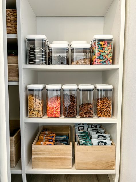 Deep Pantry Cabinet, Organize A Deep Pantry, Apartment Pantry, Vinyl Pantry Labels, Narrow Pantry, Deep Pantry, Small Pantry Organization, Pantry Containers, Pantry Bin