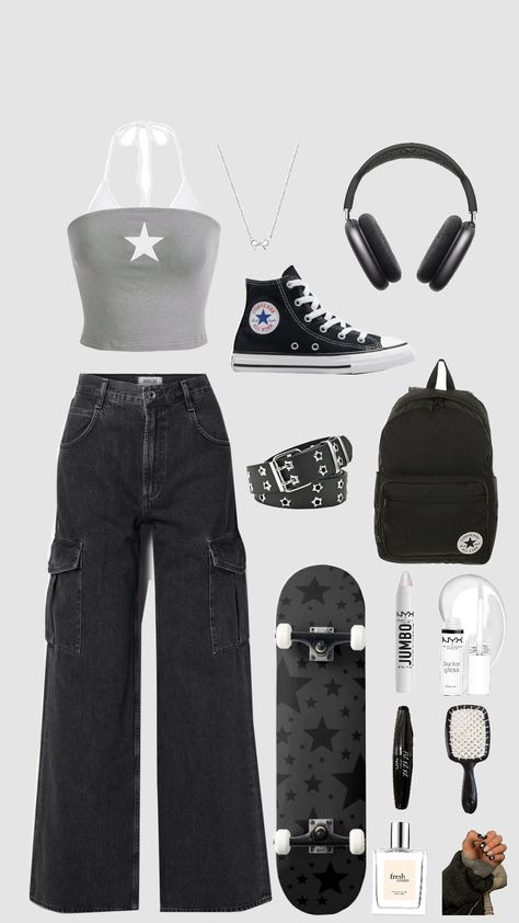 black, white and grey fit Black Tomboy Outfits, Winter Outfits Dinner, Black And Grey Outfit, Outfit Ideas For School Fall, Black And White Fits, Summer Outfits Baddie, Women Cute Outfits, Dinner Outfit Winter, Cute Emo Outfits