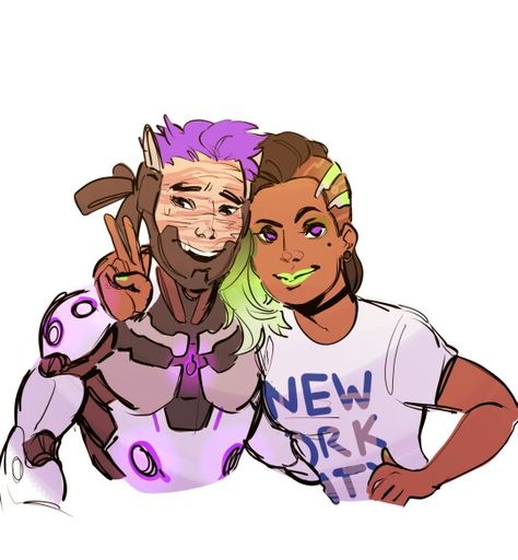 Sombra et Genji :) Overwatch Bastion, Sombra Overwatch, Overwatch Hanzo, Overwatch Genji, Overwatch Comic, Overwatch Fan Art, Comic Games, Purple Hair, Overwatch