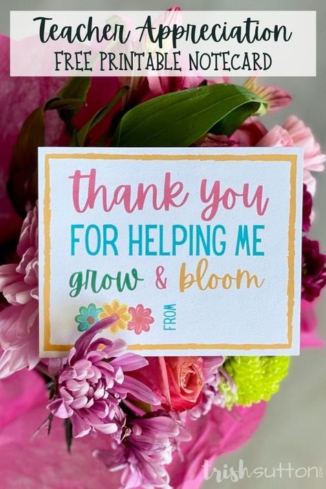 This sincere and colorful notecard pairs perfectly with a list of gift ideas and makes for a lovely Teacher Appreciation Gift Idea. “Thank You for Helping Me Grow and Bloom” free printable notecard. #IdeasForTheHome #Kenarry Thanks For Helping Me Grow Teacher Gift, Teacher Appreciation Notes, Free Teacher Appreciation Printables, Diy Pumpkin Candle, Free Teacher Printables, Thanks For Helping Me Grow, Teacher Appreciation Gifts Printables, List Of Gift Ideas, Appreciation Note