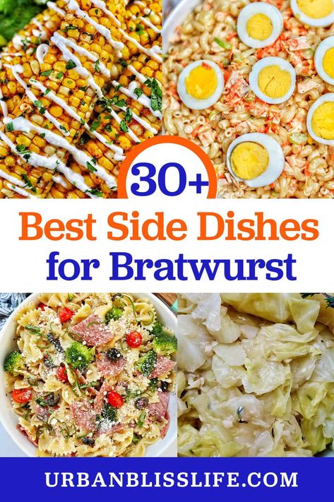 Firing up the grill? Here's a great recipe collection of 20+ Best Side Dishes for Bratwurst, on UrbanBlissLife.com. Sides For Bratwurst, Sides For Brats Dinners, Bratwurst Side Dishes, Sides For Brats, Bratwurst Sides, Bratwurst Toppings, How To Cook Bratwurst, Grilled Bratwurst, Grilled Brats