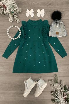 Kids Holiday Outfits, Pearl Sweater, Sparkle In Pink, Girls Sweater Dress, Christmas Pics, Girls Christmas Outfits, Kids Christmas Outfits, Girls Sweater