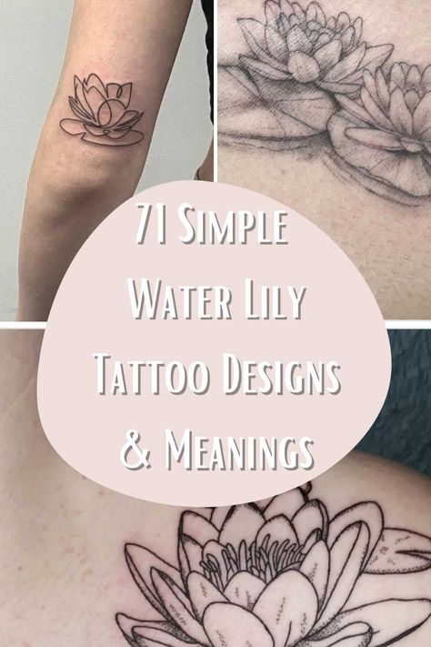 71 Simple Water Lily Tattoo Designs & Meanings - TattooGlee White Lily Tattoo Design, Water Lily Shoulder Tattoos For Women, Black Water Lily Tattoo, Waterlilly Tattoo Black And White, Water Lily Flower Tattoo Designs, Lotus Flower In Water Tattoo, Pink Water Lily Tattoo, One Line Water Lily, Water Lily Drawing Tattoo Ideas