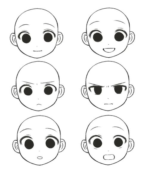 Cute Face Shapes Drawing, Eye Drawing Styles Cartoon, Tired Chibi Expression, Simple Drawings Digital, Chibi Characters Drawing, How To Draw Cute Cartoon People, Chibi Face Reference Drawing, Chibi Cartoon Style, Vtuber Expressions Reference