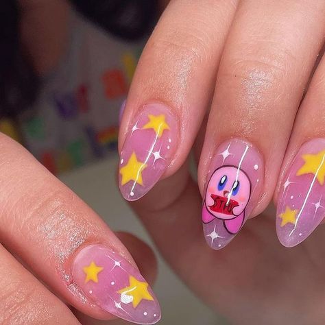 Kirby Themed Nails, Kirby Nails Short, Kirby Nails Acrylic, Kirby Nail Art, Kirby Nails, Adventure Time Nails, Kirby Aesthetic, Nail Photography, Bratz Doll Makeup