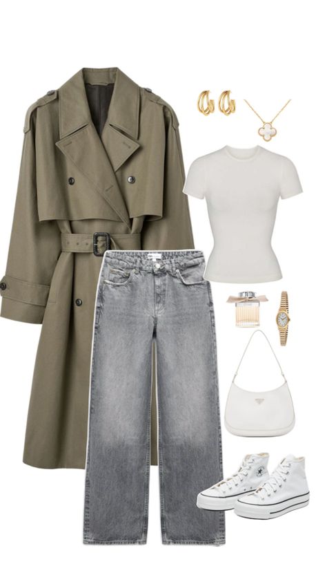 Trench coat outfit idea, fashion inspo, inspiration, khaki trenchcoat, grey jeans, white converse, skims dupe, accessories Trench - https://amzn.to/4dtXlsb Top - https://amzn.to/3ULqM1E Jeans - https://amzn.to/3ygDOvb Bag - https://amzn.to/4b8IOAM Shoes - https://amzn.to/44rV9h3 Accessories - https://amzn.to/4bqA20D https://amzn.to/4boXvPL https://amzn.to/3UPtkft https://amzn.to/3y63Lh8 Grey Trench Coat Outfit Classy, Trenchcoat Outfits Women, Khaki Coat Outfit, Grey Trench Coat Outfit, Spring Trench Coat Outfit, Khaki Trench Coat Outfit, Trenchcoat Outfit, Trench Outfit, Spring Trench Coat