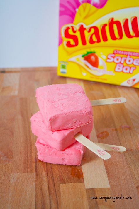 Starburst Sorbet Bars - Eazy Peazy Mealz Starburst Ice Cream, Starburst Minis, Cartoon Photos, Snickers Ice Cream, Cool Treats, Fruit Chews, Pink Starburst, Cold Treats, Frozen Treat