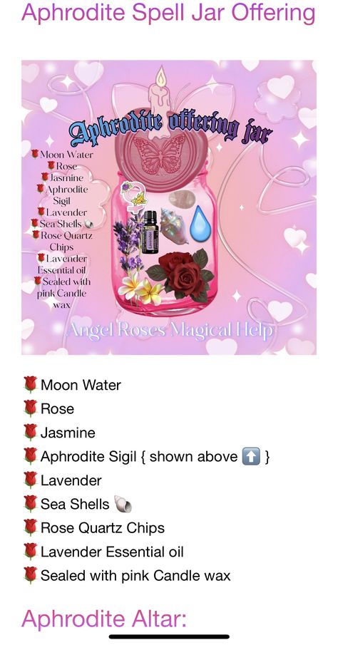 Divine Feminine Spell Jar, Aphrodite Spell Jar, Pink Candle Spells, Worshiping Aphrodite, Aphrodite Offering Jar, Aphrodite Sigil, Aphrodite Offering, Aphrodite Oil, Aphrodite Worship