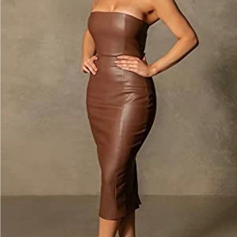 Sexy Party Faux Leather Dress Strapless Leather Dress, Elegant Bodycon Dress, Dress Olive Green, Midi Party Dress, High Waist Long Skirt, Casual Sundress, Sleeveless Shirt Dress, Fashion Formal, Midi Pencil Dress