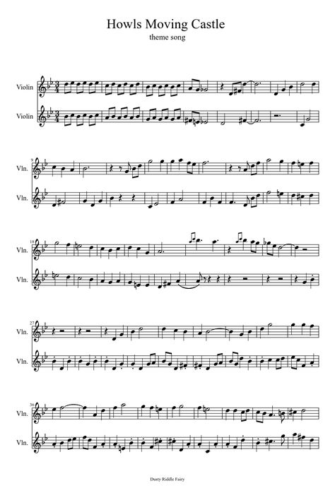 Howls moving castle theme for two violins Sheet music for Violin | Download free in PDF or MIDI | Musescore.com Howls Moving Castle Piano Sheet Music, Howls Moving Castle Violin, Anime Sheet Music, Beginner Violin Sheet Music, Unfinished Symphony, Easy Violin Sheet Music, Free Violin Sheet Music, Viola Music, Viola Sheet Music