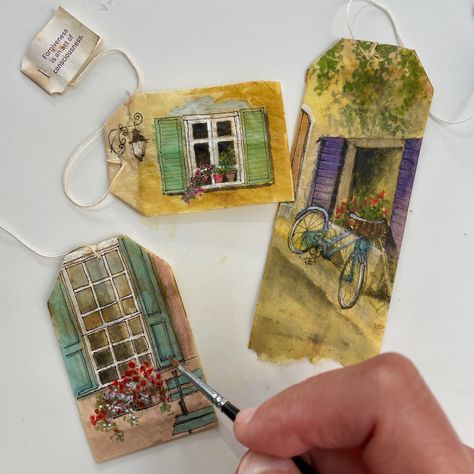 Teabag Crafts, Teabag Art, Teabag Painting, Art With Tea Bags, Tea Bag Painting, Painting On Tea Bags, Watercolor On Tea Bags, Junk Journal Tea Bags, Handmade Bookmarks Diy