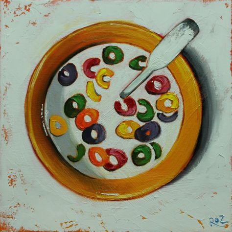 Cereal 23 by Roz Young Cereal Painting, Life Cereal, Moving To Texas, Bowl Of Cereal, The Ranch, Still Life, Rooster, Cereal, Cow