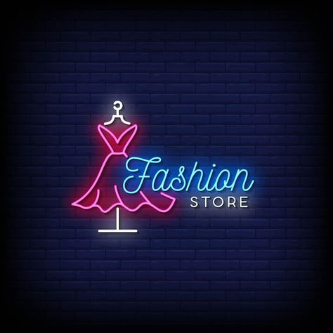 Vector fashion store neon signs style te... | Premium Vector #Freepik #vector #vintage-fashion #vintage #vintage-sign #retro-neon Fashion World Logo, Fashion Neon Signs, Fashion Designer Wallpaper, Fashion Shop Logo, Fashion Store Logo, Neon Logo Design, Neon Boutique, Neon Sign Board, Brewery Signs