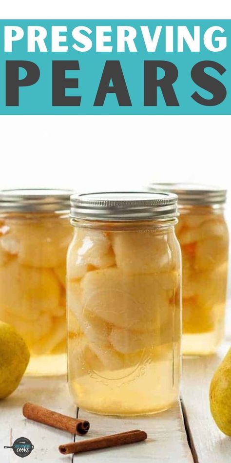 An easy step-by-step tutorial on Canning Pears. This easy recipe for preserved pears is perfect for newbies and experienced canners alike. Instructions include low-sugar and no-sugar options. Canning Bosc Pears, Preserved Pears, Preserving Pears, Can Pears, Canning Syrup, Pear Recipes Easy, Canning Apple Pie Filling, Canning Pears, Preserving Recipes