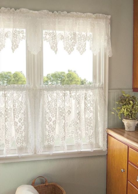 Café or Tiered Curtainscountryliving Cortinas Country, Lace Valances, Swag Curtains, No Sew Curtains, Farmhouse Curtains, Michael Anthony, Tier Curtains, Country Curtains, Hunter Douglas