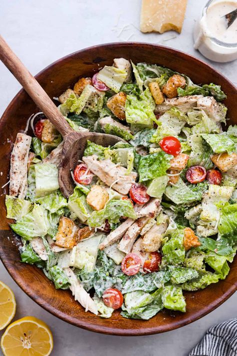 Grilled Chicken Caesar Salad Grilled Chicken And Salad, Creamsicle Salad, California Spaghetti, Grilled Chicken Caesar, Caesar Recipe, Ranch Potato Salad, Grilled Chicken Caesar Salad, Salad With Grilled Chicken, Crab Salad Recipe