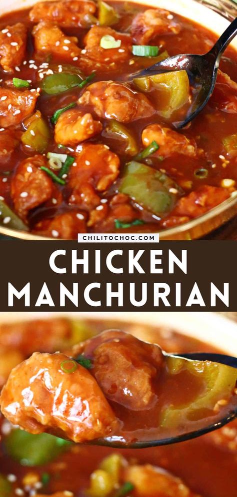 A popular Indo-Chinese dish, Chicken Manchurian features crispy fried chicken tossed in a sweet and savory red sauce with stir-fried bell peppers and green onions. My restaurant-style recipe is perfectly balanced and is sure to hit the spot every time! Chinese Fried Chicken, Chicken Peppers And Onions, Chicken Manchurian, Garlic Sauce For Chicken, Popular Chinese Dishes, Indo Chinese Recipes, The Best Chicken Recipes, Restaurant Style Recipes, Chinese Chicken Recipes