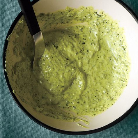 Serve this sauce as a dip for vegetables or as a topping for grilled fish or steak. Toss with boiled potatoes, sauteed greens, or cooked shredded chicken. Stir it into an omelet, scrambled eggs, pasta, or soup. Use it as a sandwich spread or rub under the skin of a whole chicken before roasting. Green Gazpacho Recipe, Green Gazpacho, Dip For Vegetables, Vegetable Dips, Sauce Pesto, Gazpacho Recipe, Sauteed Greens, Sandwich Spread, Homemade Salads