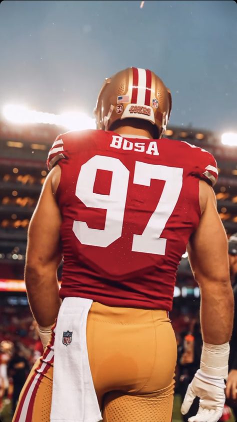 49ers Tattoo, 49ers Aesthetic, Nick Bosa Wallpaper, Nfl Players Aesthetic, Nfl Wallpaper Aesthetic, 49ers Wallpaper, Nfl Aesthetic, Nick Bosa, Nfl Wallpaper