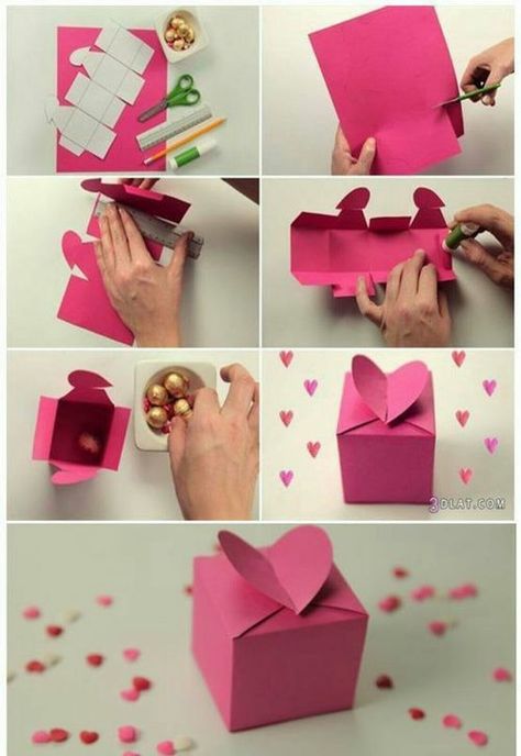 DIY+Box+with+Heart+Opening+Craft+Ideas Valentines Bricolage, Anniversaire Diy, Gift Bags Diy, Diy And Crafts Sewing, Heart Box, Diy Gifts For Boyfriend, Crafts With Pictures, Diy Valentines Gifts, Diy Birthday Gifts