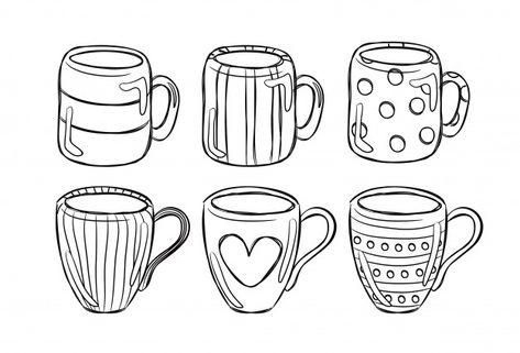 Coffee Mug Drawing, Tea Cup Drawing, Coffee Doodle, Mug Drawing, Bujo Doodles, Adult Coloring Designs, Doodle Style, Cute Mug, Bullet Journal Doodles