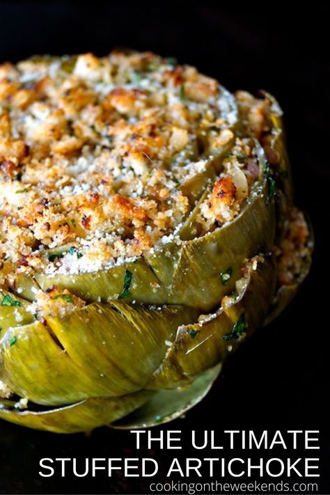 giant stuffed artichoke on black background Best Artichoke Recipe, Fresh Artichoke, Stuffed Veggies, Artichoke Recipe, Tasty Appetizers, 2b Mindset, Artichoke Recipes, Italian Salad, Veggie Dishes