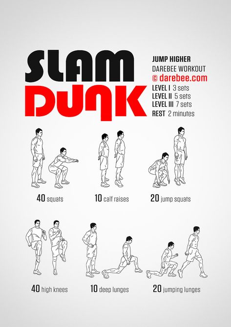 Slam Dunk Workout Dunk Workout, Vertical Workout, Vertical Jump Workout, Basketball Conditioning, Basketball Workouts Training, Jump Workout, Fitness Hacks, Latihan Dada, Volleyball Workouts