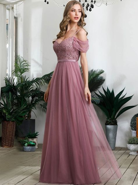 Off Shoulder Gowns, Mesh Prom Dress, Tulle Bridesmaid, Pink Evening Dress, Tulle Bridesmaid Dress, Maxi Bridesmaid Dresses, Ever Pretty, Bridesmaid Dresses Prom, Long Bridesmaid Dress