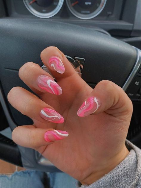 Pink Squiggle Nails, Crave Book, Formal Nails, Simple Acrylic Nails, Almond Acrylic Nails, Cute Gel Nails, Party Nails, Acrylic Nails Coffin Short, Summer Acrylic Nails