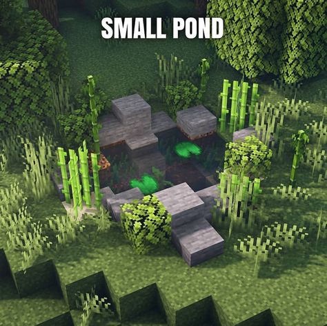 Minecraft Water Designs, Minecraft Water Feature Ideas, Minecraft Frog Pond Ideas, Indoor Pond Minecraft, Minecraft Small Waterfall Pond, Ponds Minecraft, Fish Pond Minecraft, Cute Pond Minecraft, Cottagecore Fishing Dock Minecraft