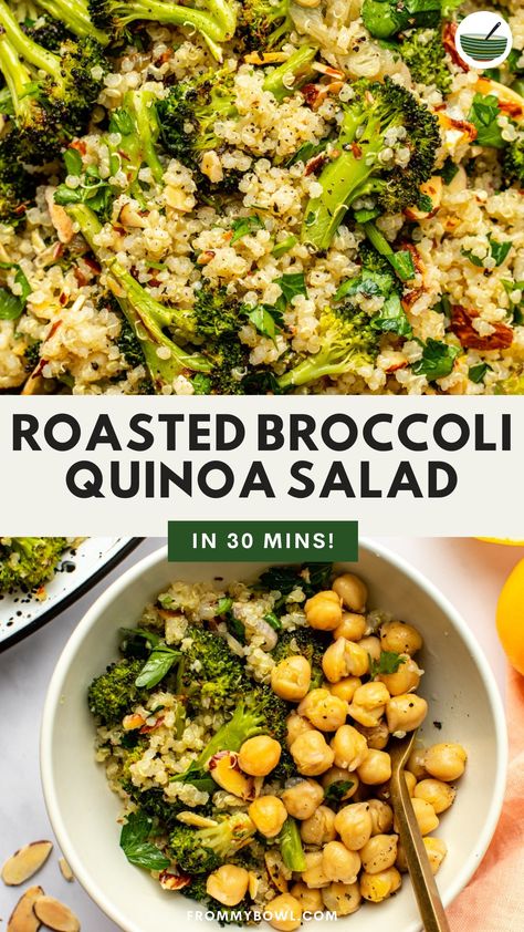 This Roasted Broccoli Quinoa Salad is wholesome, filling, and the perfect way to enjoy your veggies. Perfect for meal prep or simple plant-based dinners. Gluten-free, Oil-free option. Broccoli Quinoa Salad, Plant Based Salads, Broccoli Quinoa, Quinoa Broccoli, Vegan Quinoa Salad, Recipes By Ingredients, Vegan Quinoa, Grain Salad, Quinoa Salad Recipes