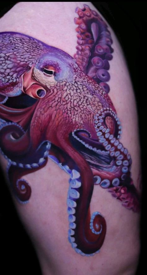 Octopus Tattoo Watercolor, Octopus Shoulder Tattoo, Octopus Thigh Tattoos, Colored Drawings, Octopus Tattoo Design, Hip Thigh Tattoos, Octopus Tattoos, Life Under The Sea, Ocean Tattoos