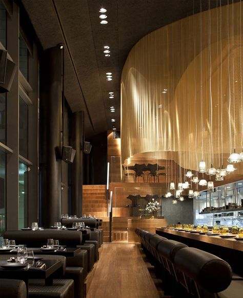 Restaurant Interior Decorating in Golden Color Scheme golden colour restaurant decor 1 Resturant Design, Restaurant Design Inspiration, Fusion Restaurant, Bar Design Awards, Restaurant Architecture, Restaurant Lighting, Modern Restaurant, Sopot, Bar Design Restaurant