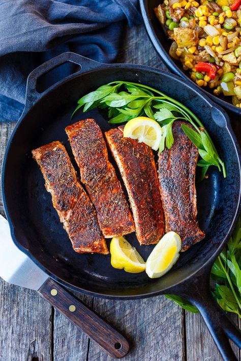 Blackened Salmon Recipes, Cajun Spices, Grilled Broccolini, Salmon Filets, Homemade Cajun Seasoning, Salmon Sandwich, Blackened Salmon, Salmon Seasoning, Baked Salmon Recipes