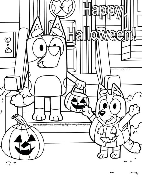 instant download printable coloring page bluey and bingo for Halloween Halloween Coloring Pages For Kids, Bluey Halloween, Free Halloween Coloring Pages, Halloween Coloring Sheets, Fall Coloring Pages, Colouring Printables, Halloween Coloring Pages, Coloring Book Art, Free Halloween