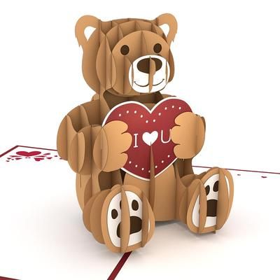 Valentine's Day Cards, Pop Up Valentines - Lovepop Heart Embellishments, Birthday Card Template Free, Card Template Free, Pop Up Card Templates, Pop Up Greeting Cards, Red Cover, Teddy Bear Design, Bear Card, Bear Valentines