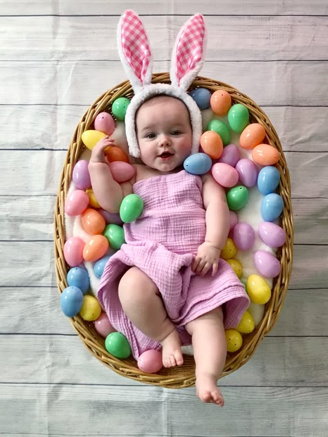 Easter Egg Baby Photoshoot, Diy Easter Photoshoot Baby And Toddler, Baby In Easter Basket Photo, 1st Easter Photoshoot, Baby Easter Picture Ideas, Easter Infant Photoshoot, Easter Infant Photos, Baby Easter Photo Ideas, Easter Toddler Pictures