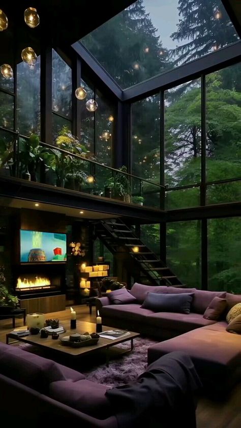 Dark Green House Aesthetic, Dark Forest House, Green House Aesthetic, Bali Style Home, Dream Cabin, Bali Style, Ceiling Ideas, Interior Pictures, Mansion Interior