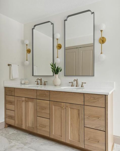 Alma Homes on Instagram: "Let’s chat about bathroom vanity mirrors & lights. In a primary bath, which option would you rather have?  💡Option 1: Two mirrors and three sconces. We love this option because you get light from the sconces directly at face level, plus we just love the look of this with pretty lights and mirrors 🫶🏼  💡Option 2: One large mirror with sconces on either side. Using one large mirror is a great option if you want your space to feel larger. Pending how bright the scones are, you may want to add additional recessed lights as well.   💡Option 3: Two mirrors with lights above. This is a good option when space doesn’t allow you to put sconces on either side of the mirrors. An alternative to this option is….  💡Option 4: Two mirrors with a double sconce in the center. If Alma Homes, Flex Room, Bathroom Renos, Bathroom Vanity Mirror, Bathroom Remodel Master, The Ranch, Bathroom Makeover, House Inspo, Bathroom Renovation