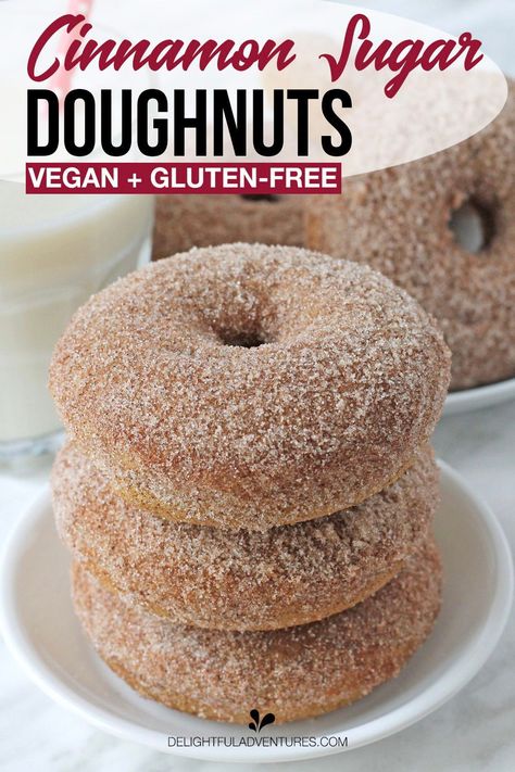 Cinnamon Sugar Cake, Vegan Gluten Free Donuts, Gluten Free Donuts Baked, Dairy Free Donuts, Gluten Free Donut Recipe, Vegan Donut Recipe, Gluten Free Doughnuts, Cake Doughnuts, Vegan Doughnuts