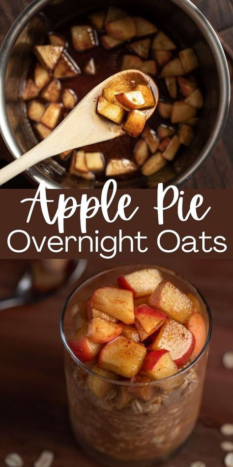 These creamy apple pie overnight oats taste like dessert for breakfast! Infused with apple, maple, brown sugar, cinnamon & nutmeg for a comforting fall blend of flavors. Fall Flavored Overnight Oats, Caramel Apple Pie Overnight Oats, Apple Pie Filling Overnight Oats, Apple Spice Overnight Oats, Overnight Oats Tasty, Apple Pie Overnight Oats Protein, Overnight Oats Brown Sugar Cinnamon, Apple Crisp Overnight Oats, Caramel Apple Overnight Oats