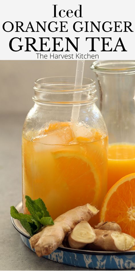 This Iced Orange Ginger Green Tea is a simple fruit-flavored iced green tea recipe that’s loaded with antioxidants and detoxifying benefits. Ginger Green Tea, Healthy Juice Drinks, Iced Drinks Recipes, Tea Drink Recipes, Harvest Kitchen, Green Tea Recipes, Iced Green Tea, Drink Recipes Nonalcoholic, Iced Tea Recipes