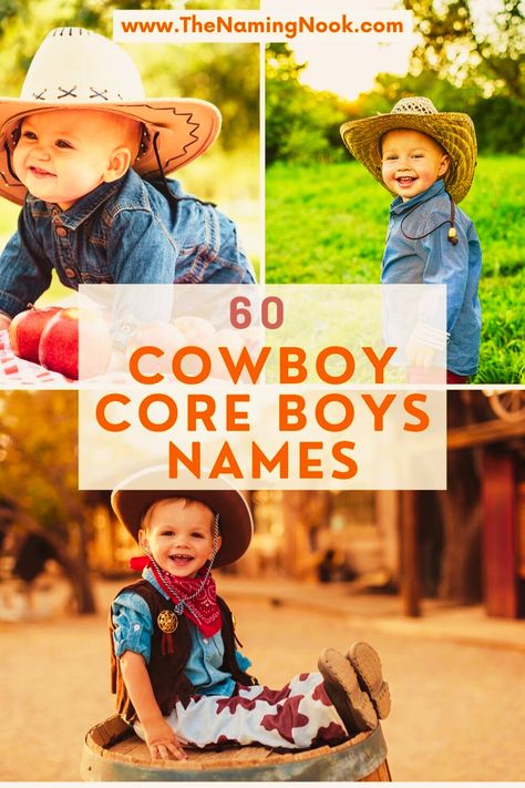 Dust off your boots, cinch up your saddle, and get ready to embark on a journey through the heart of cowboy country with our collection of Cowboy Core Inspired Boys Names. Whether you’re dreaming of wide-open spaces or seeking to capture the American West’s rugged charm, click through to discover these cool names and saddle up for adventure Cowboy Names Wild West, Western Names Boy, Old Western Names, Cowboy Names For Boys, Western Boy Names, Cowboy Baby Names, Country Baby Boy Names, Western Baby Names, Country Boy Names