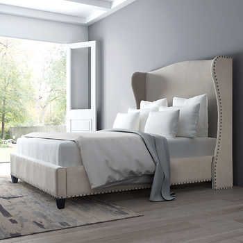 Belvedere Queen Bed Beige Tranquil Bedroom, Full Headboard, Wingback Bed, Queen Upholstered Bed, King Platform Bed, Beige Bed, Elegant Bedding, Upholstered Panel Bed, Upholstered Panels