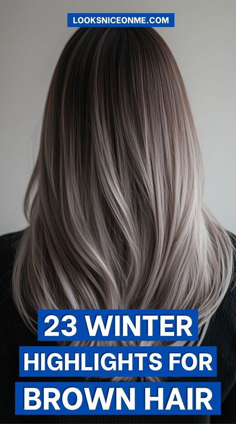 Whether you're looking for soft honey hues or bold icy contrasts, these styles will give your hair the perfect seasonal refresh. #BrownHairHighlights #WinterHair #HairGoals" Ashy Ice Blonde Hair, Cold Blonde Highlights, Brown Hair With Icy Blonde Highlights, Icy Brunette, Icy Ash Blonde Hair, Icy Highlights, Winter Highlights, Chocolate Blonde, Highlights For Brown Hair